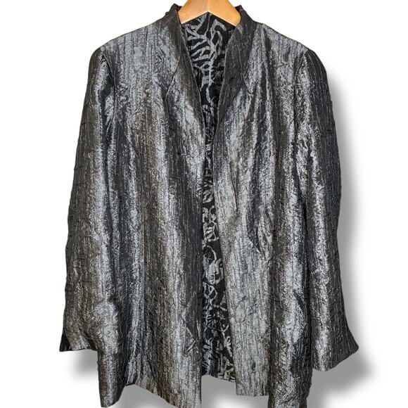 Chico's Coat Size 2 (Large) Open Front Reversible Jaquard Evening Metallic - Picture 5 of 8